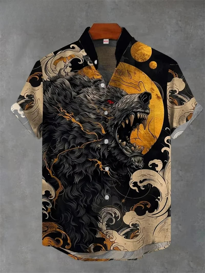 Vintage Men's Shirt 3D Printed Shirt Men's Casual Short Sleeved Top Fashionable Men's Lapel Button Shirt Men T-shirt Polyester