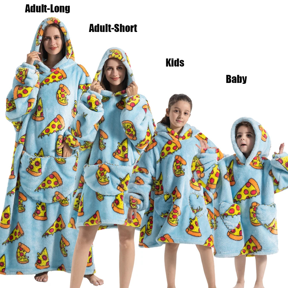 Extra Long Winter Hoodies Sherpa TV Blanket Plush Fleece Family Matching Outfits Sweatshirts Avocado Dinosaur Homewear Oversized