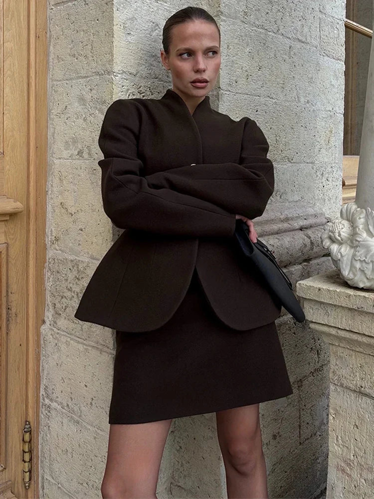 Chic Waist-cinched Blazer Skirt Women Set Elegant Long Sleeve Single Breasted Coat Hip Package Skirts Spring Lady 2 Pieces Sets