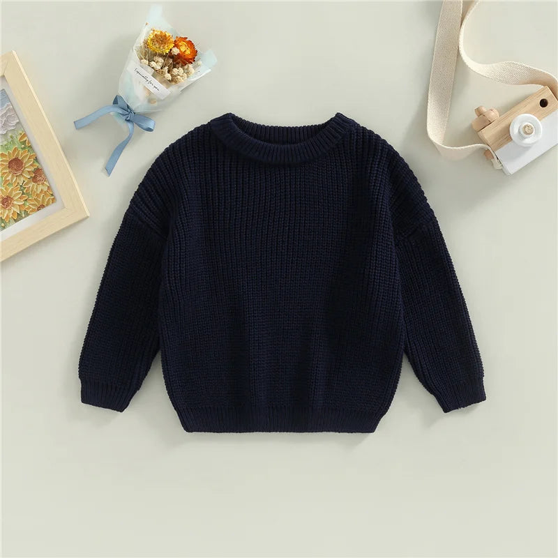Suefunskry Newborn Baby Girl Boy Knitted Long Sleeve Autumn Winter Sweater Solid Loose Pullover Casual Tops Kids Clothes 3M-5Y