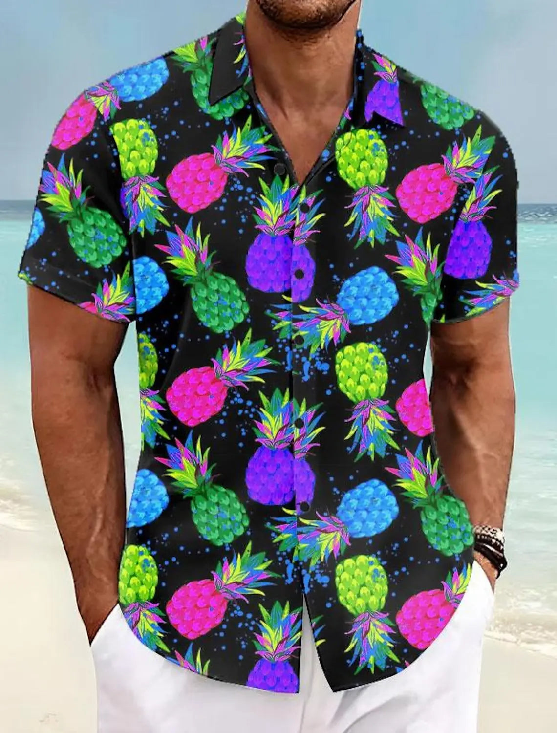 Pineapple Tropical Men's Shirt Summer Aloha Shirt Casual Holiday Summer Spring Turndown Short Sleeve Stretch Fabric Shirt