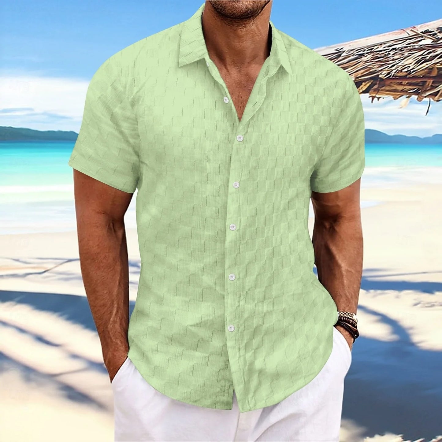 Men's shirts casual button down shirts jacquard shirts solid color short sleeve shirt collar casual daily wear elegant and fashi