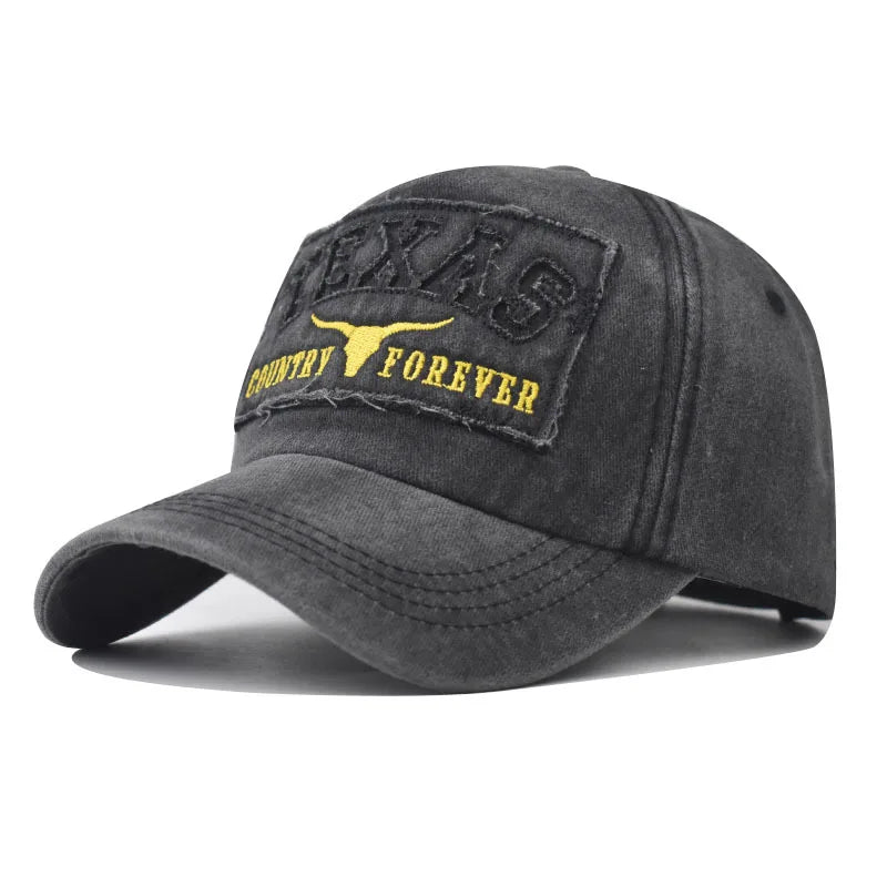 Baseball Cap Sun hat Retro-style Washed denim TEXAS Color matching Shut and run Spring Autumn baseball Hip Hop Fitted Cap