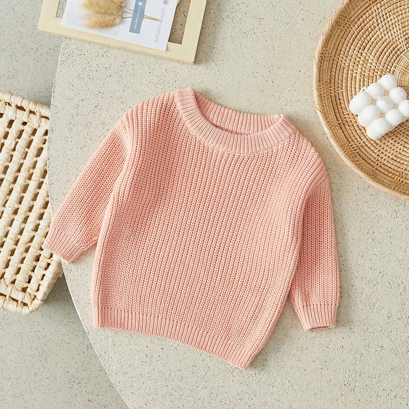 Suefunskry Newborn Baby Girl Boy Knitted Long Sleeve Autumn Winter Sweater Solid Loose Pullover Casual Tops Kids Clothes 3M-5Y