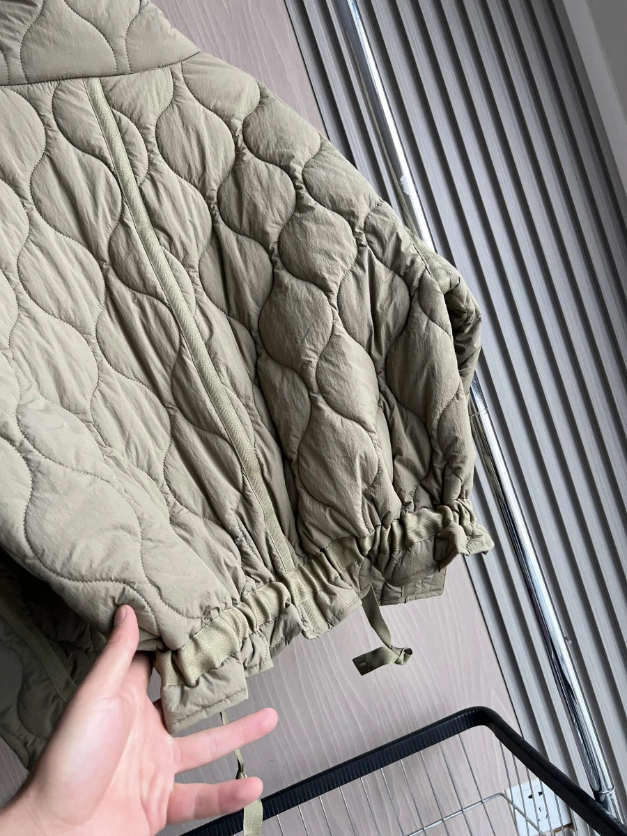 Quilted coat for women ETJ 2025 QUILTED JACKET WITH TIES new beige drawstring high neck pocket clip cotton jacket for women