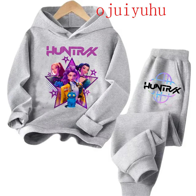 Streetwear 90s Sets Children Hoodies Kpop Demon Hunters Pullover Sweatshirt Anime Trucksuit Cartoon Girls Boy Kids  Clothes