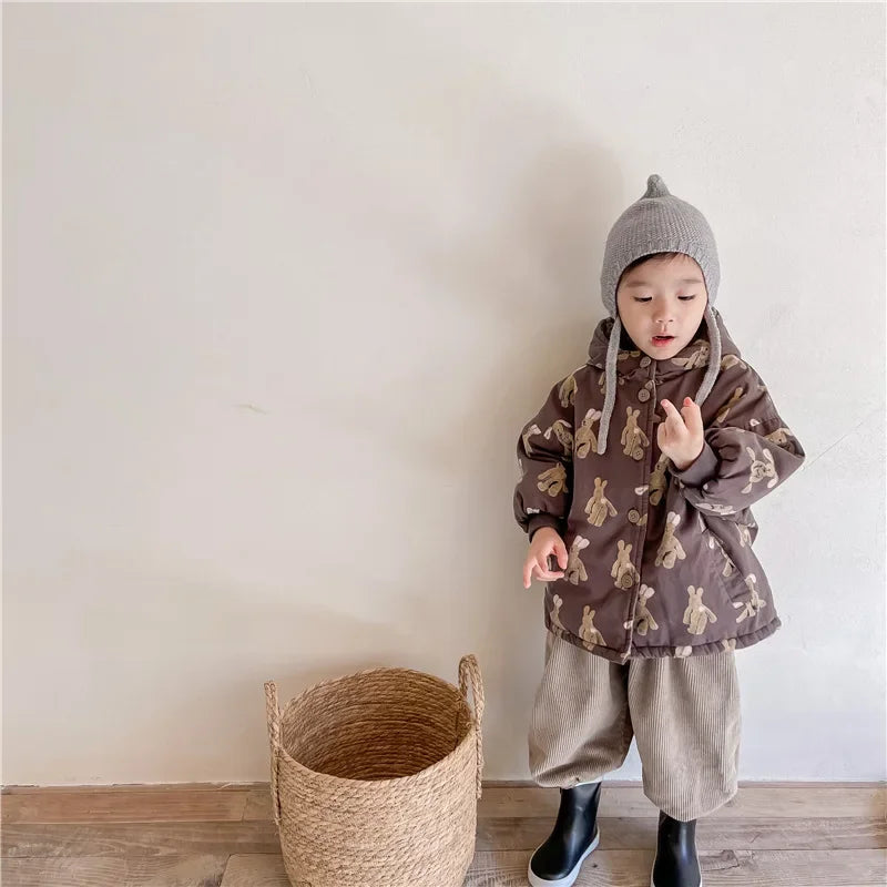 Children From 1 To 7 Years Outerwear Cartoon Kids Thick Padded Coat With Hood Korean Baby Clothing Girl Boy Jacket Warm Winter