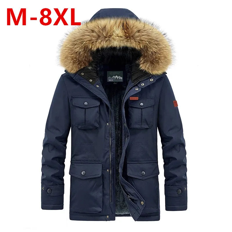 plus size 8XL Men hooded Fashion Mens Parkas Thicken Male Thick Warm Coat Parkas Hooded Winter Windproof Man Jacket Parka mens