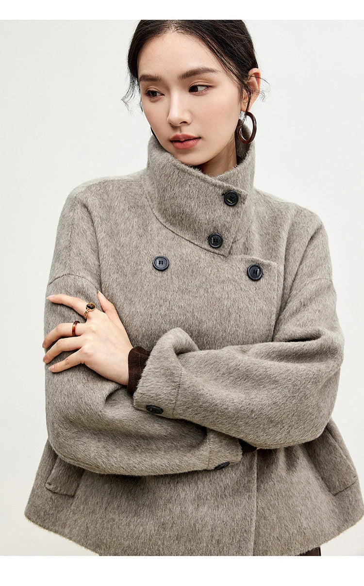 SENTUBILA 100% Wool Coats For Women Winter Jackets 2025 Stand Turtleneck Double Sided Short Outerwears Female Clothes W44O56626