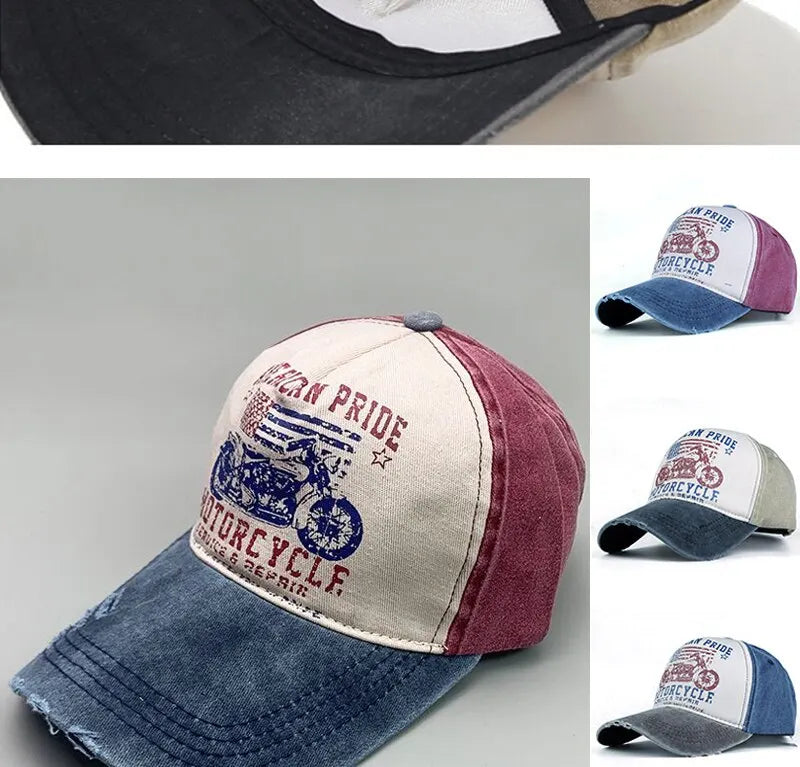 Fashion Trend Printing Motorcycle Truck Caps Washed Cotton Baseball Cap Mens Sun Hat Hip Hop Caps Cool Outdoor Hats