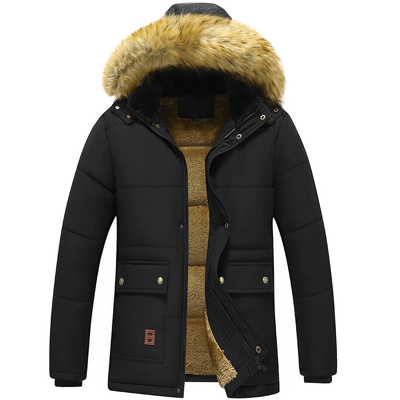 Men 2025 Winter New Windproof Fleece Warm Thick Jacket Parkas Coat Men Fashion Hooded Fur Collar Jacket Classic Casual Parka Men