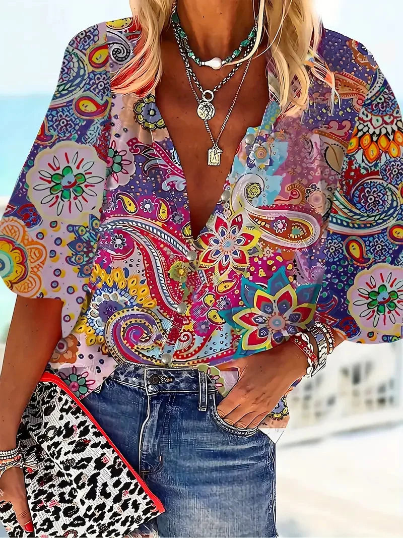 Women's Shirts Slim, Sexy, Soft and Comfortable Floral Long Sleeve Sun Shade Lapel Shirt New Women's 2024 Spring and Summer