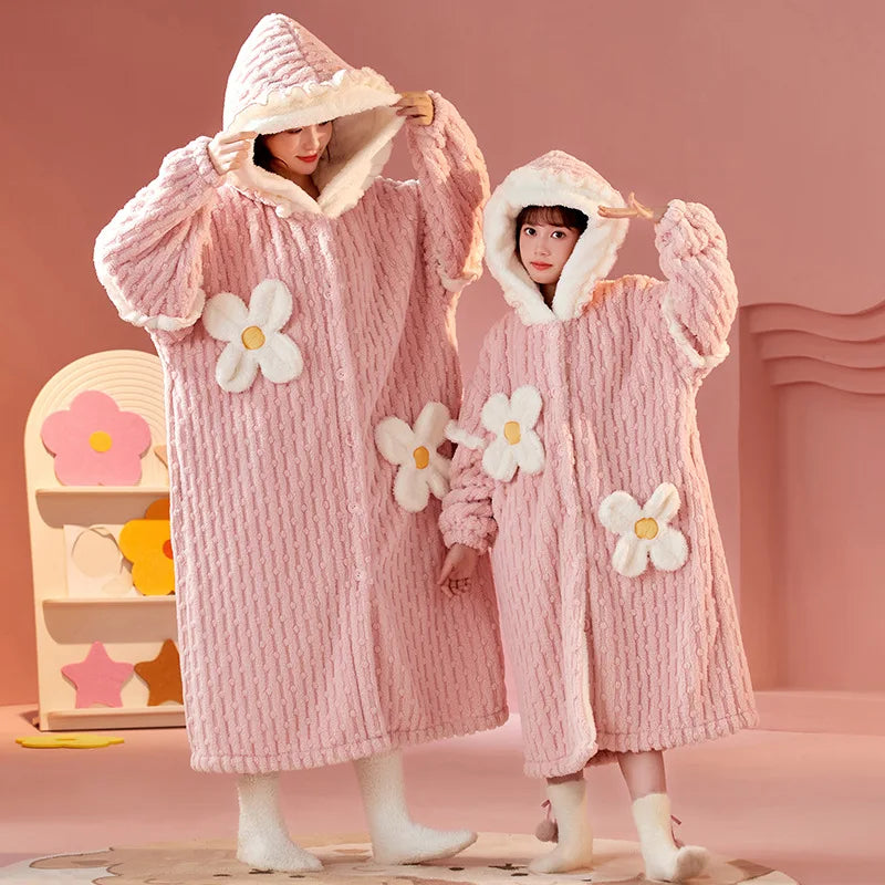 Kids Winter Bathrobe Thicken Warm Home Robe Baby Homewear Animal Dinosaur Cartoon Bathrobe For Children Hooded Gilrs Boys Robe