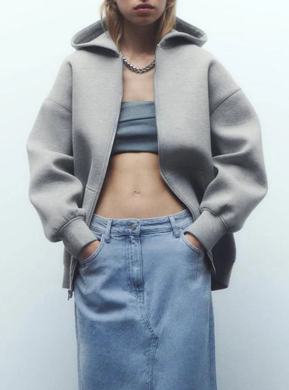 Women's Versatile Hooded Zip Long Sleeve Loose Jacket Fashion Oversized Casual Top Sweatshirt Street Basic Sports Wear