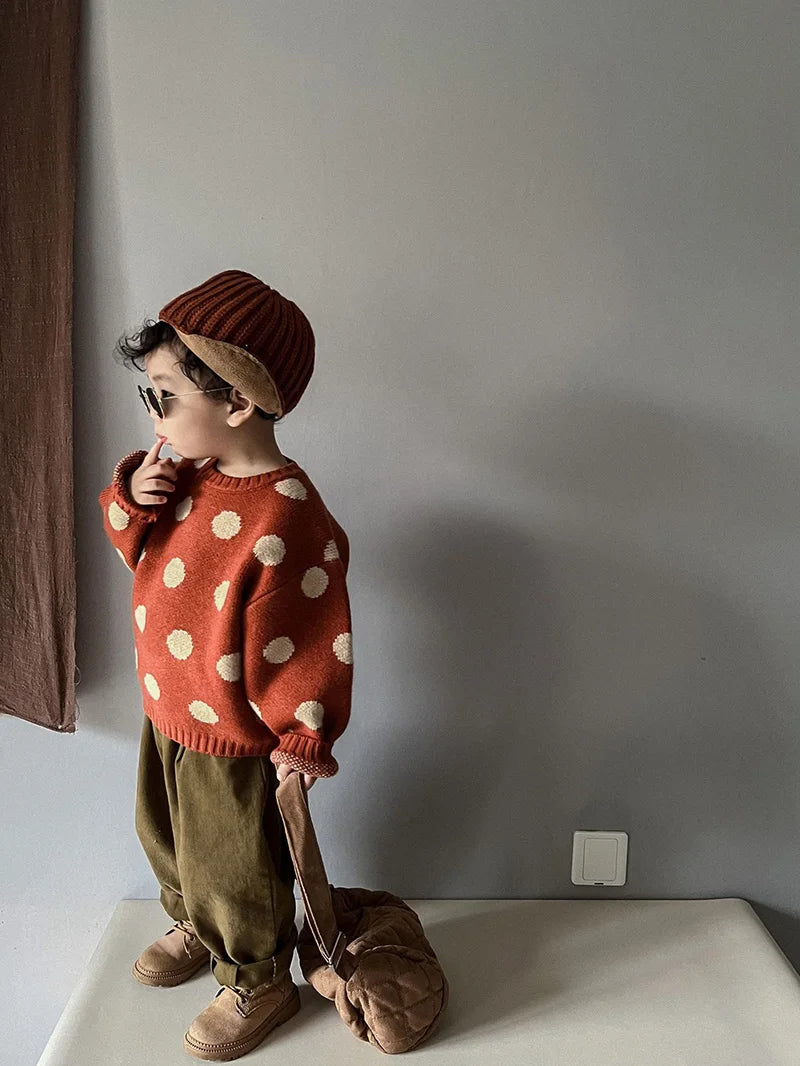 MILANCEL Autumn Winter Vintage Look Kids Boys Sweaters Polka Dot Girls Knitwear Outwear Boys Pullover for 1-6Y