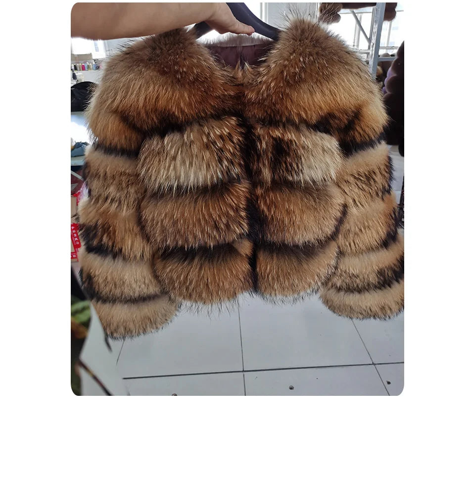 MAOMAOKONG Super Hot Winter Women Luxury Thick Real Raccoon Fur Coat Natural Fox Fur Jacket Plus Size Furry Jackets Female Vest
