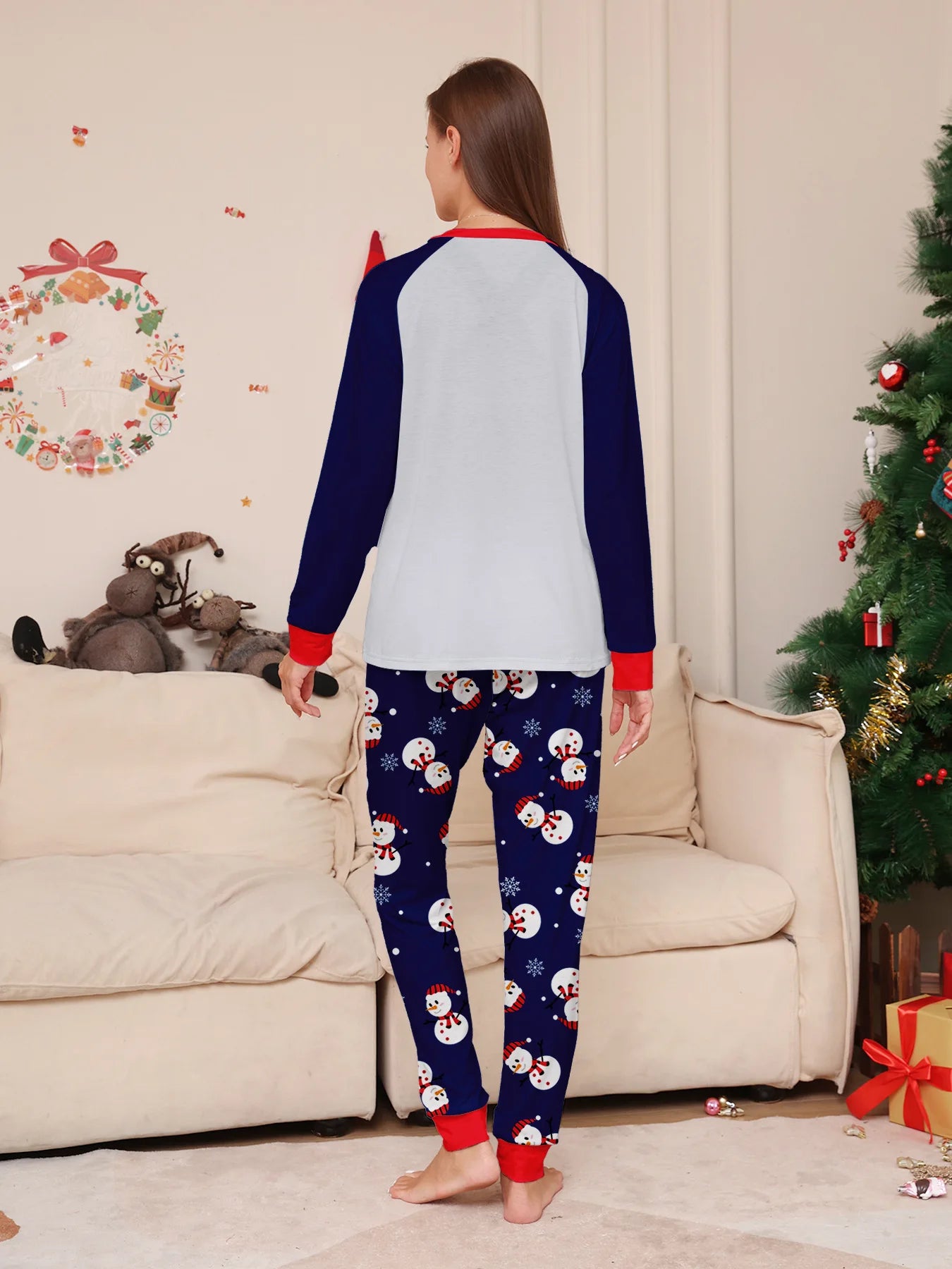 Autumn and winter white snowman Christmas matching parent-child outfit Mom and Dad children dog family pajamas pajama pants set