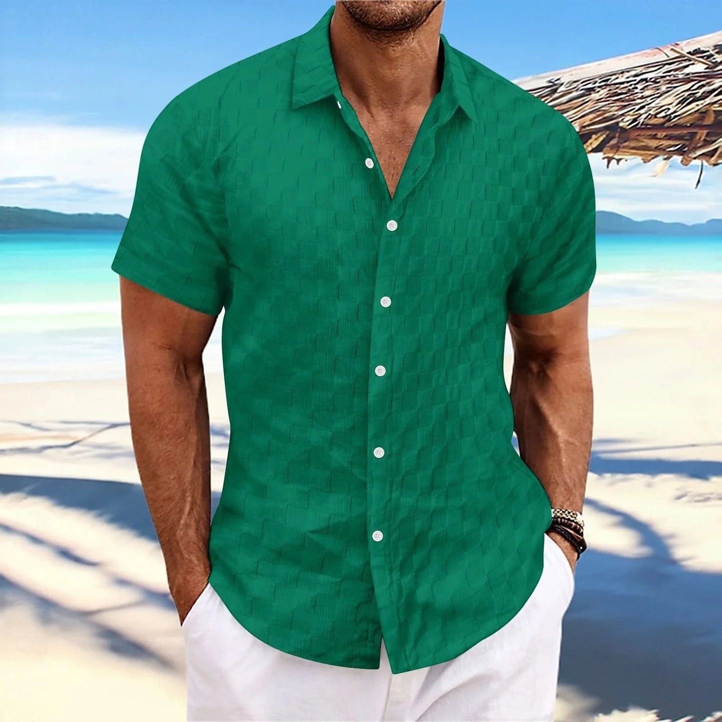 Men's shirts casual button down shirts jacquard shirts solid color short sleeve shirt collar casual daily wear elegant and fashi