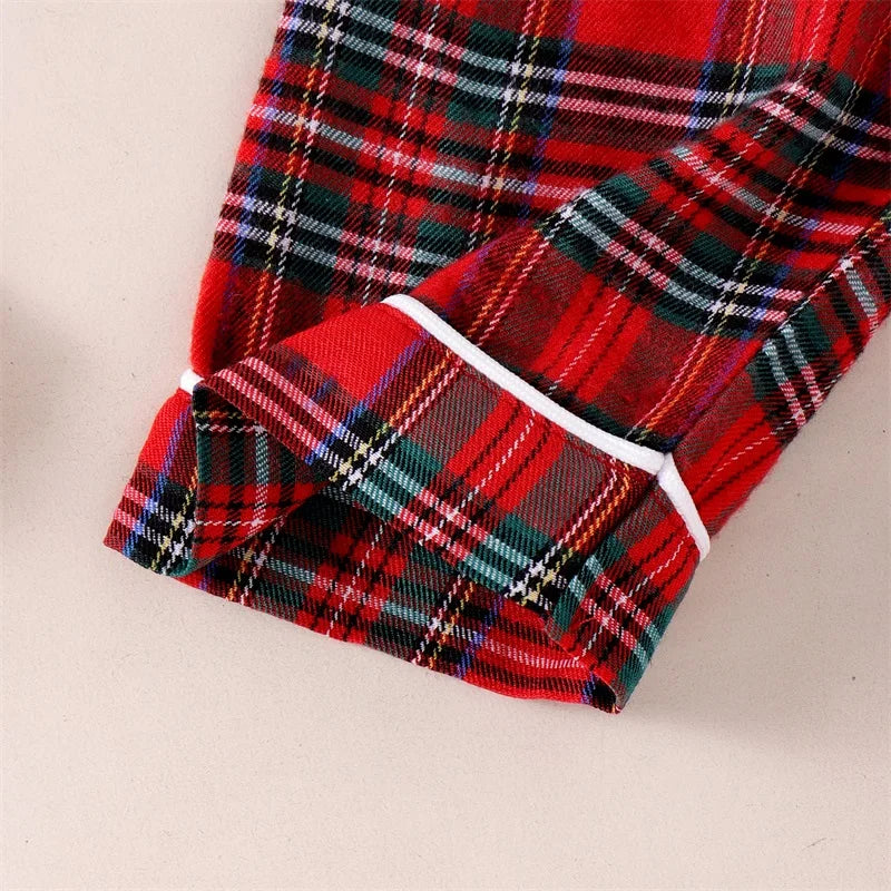 FOCUSNORM 0-5Y Autumn Winter Kids Girls Boys Christmas Pajamas Clothes Sets Plaid Print Turn Down Collar Shirts+Pants