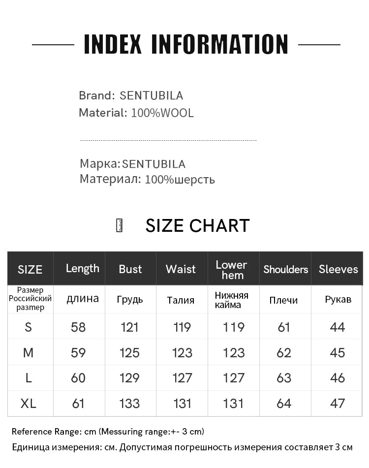 SENTUBILA 100% Wool Coats For Women Winter Jackets 2025 Stand Turtleneck Double Sided Short Outerwears Female Clothes W44O56626