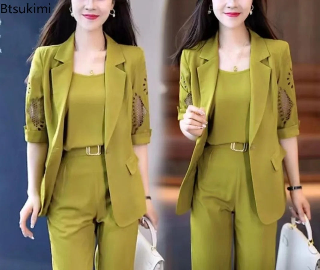 2026 Women's Three-piece Suit Sets Slim Fit Elegant Jacket+Vest+Pants Sets Solid OL Style Business Office Matching Sets Outfits