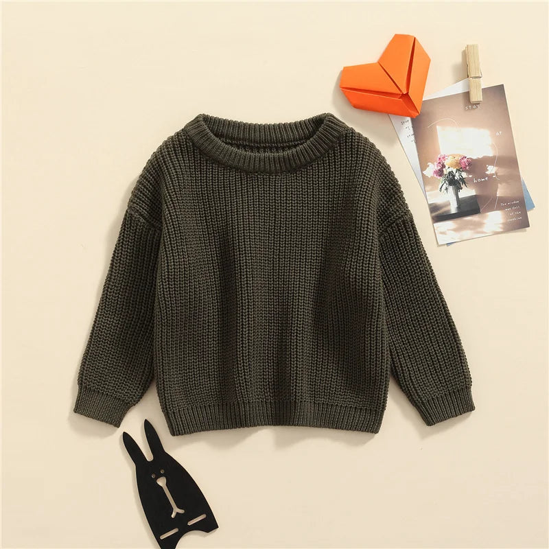Suefunskry Newborn Baby Girl Boy Knitted Long Sleeve Autumn Winter Sweater Solid Loose Pullover Casual Tops Kids Clothes 3M-5Y