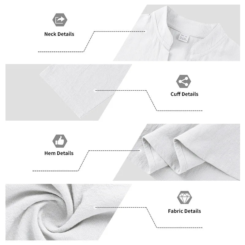 American loose linen set for men autumn Hawaiian home commuter thin Henry shirt long sleeve pants set