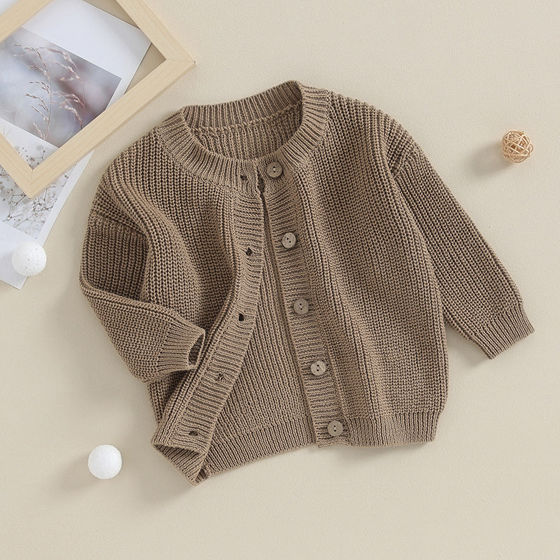Suefunskry Baby Boys Girls Autumn Winter Knitted Sweater Long Sleeve Solid Color Single-breasted Knitwear Cardigan Jacket