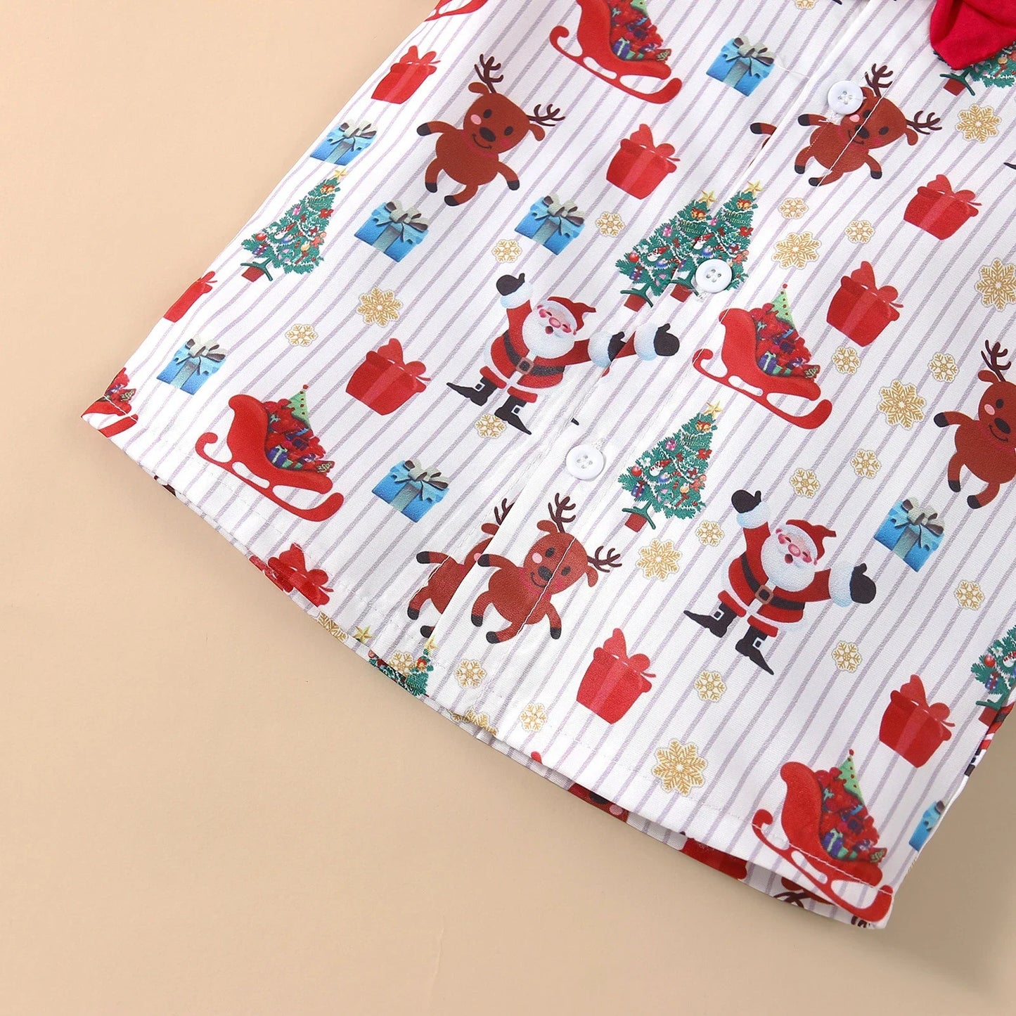 Boys Christmas Outfits For Kids Baby Festival Clothing Short/Long Sleeve Gentleman Shirts+Red Pants New Year Children's Costume
