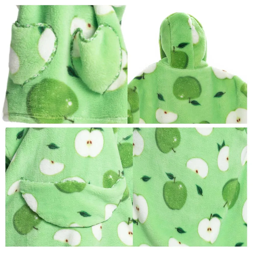 Super Long Oversized Winter Sherpa Blanket Plush Flannel Warm Family Matching Hoodie Christmas Homewear Avocado Women Sweatshirt