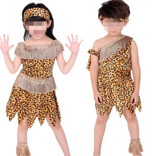 Boys Girls African Original  Savage Children Wildman Cosplay Costumes Clothing Kids Party  Props  Halloween