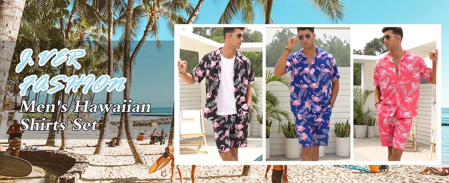 Summer New Men's Short Sleeve Shirt and Shorts 2 Piece Set Fashion Coconut Tree Print Lapel Shirt Beach Drawstring Shorts Set