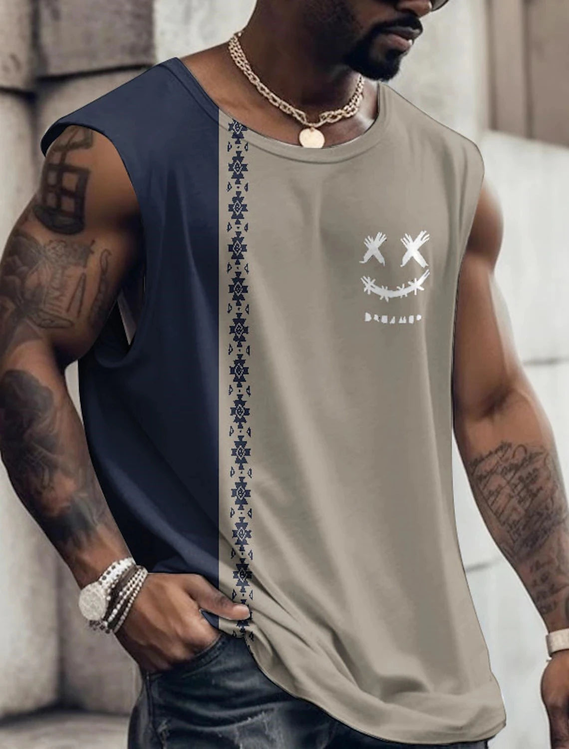 Men's Crew Neck Vest Side Totem 3D Printed Outdoor Street Sleeveless Printed Clothing Sports Casual Plus Men's Sports Vest