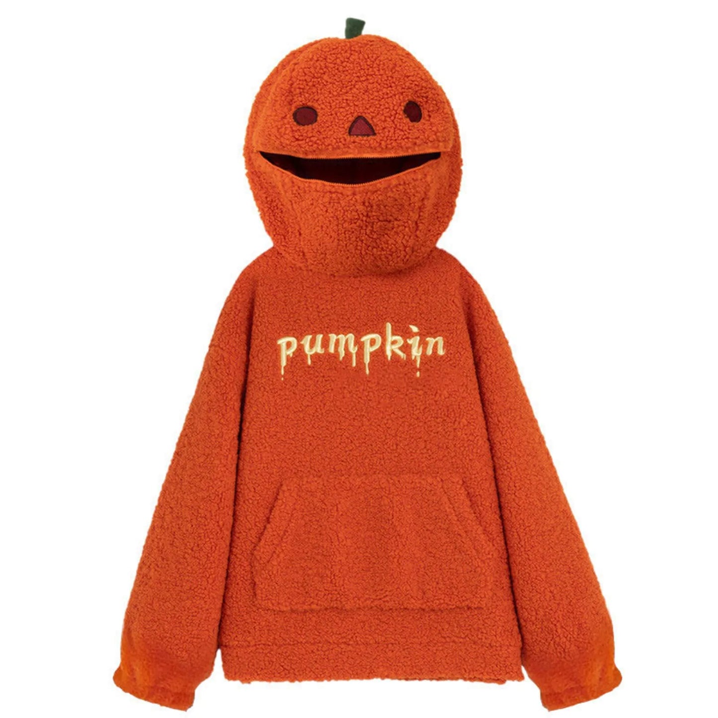 Women's Halloween Pumpkin Shaped Hoodie Autumn Round Neck Hooded Sweatshirt Double-Faced Fleece Cute Halloween Sweater Tops