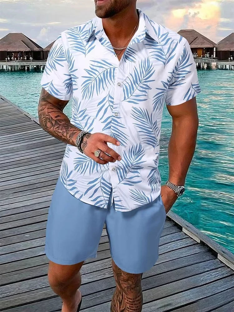 Hawaii Shirt Set Mens Yellow Duck Print Fashion Pattern Summer Fashion Casual Daily Large Button Down Shirt Shorts Two Piece Set