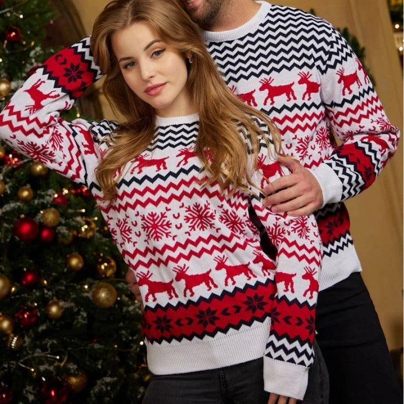 2025 Winter Mom Dad Kids Christmas Sweater Casual Soft Jacquard Knitwear Allover Print Family Matching Pullover Xmas Look Jumper