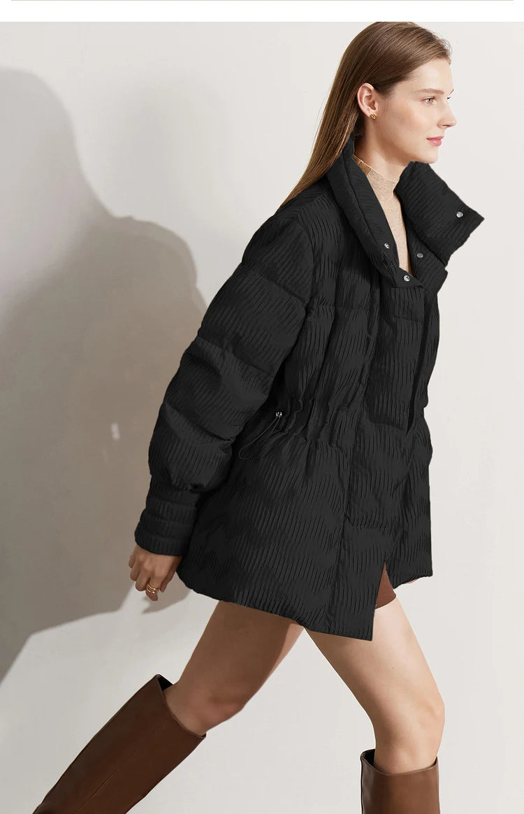 AMII Minimalist Duck Down Puffer Coat Women Winter 2025 Lightweight Stand Collar Lapel Warm Outerwear New Jackets 12344052