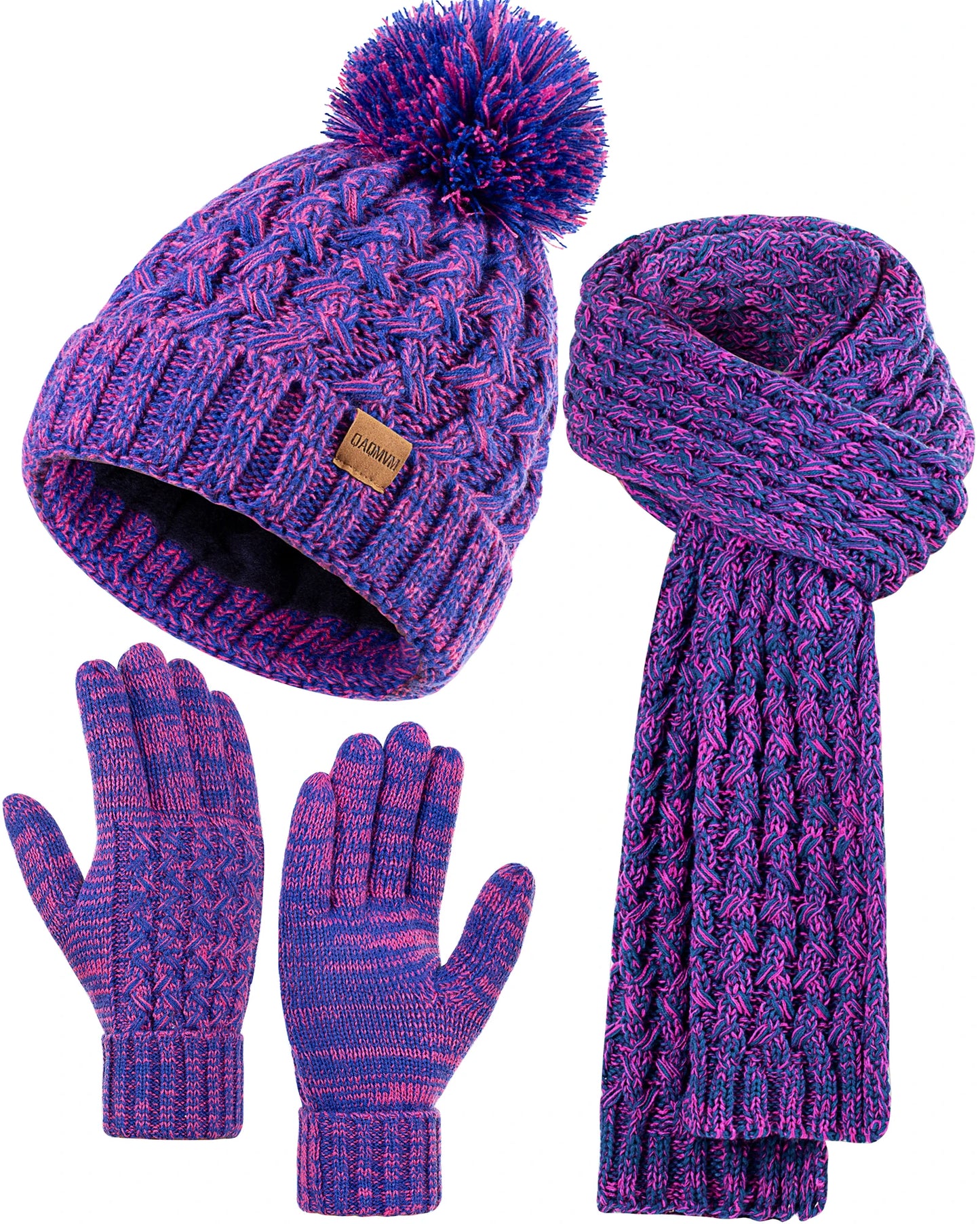 Womens Winter Beanie Hat Touchscreen Gloves Long Neck Scarf Set Warm Knit Caps