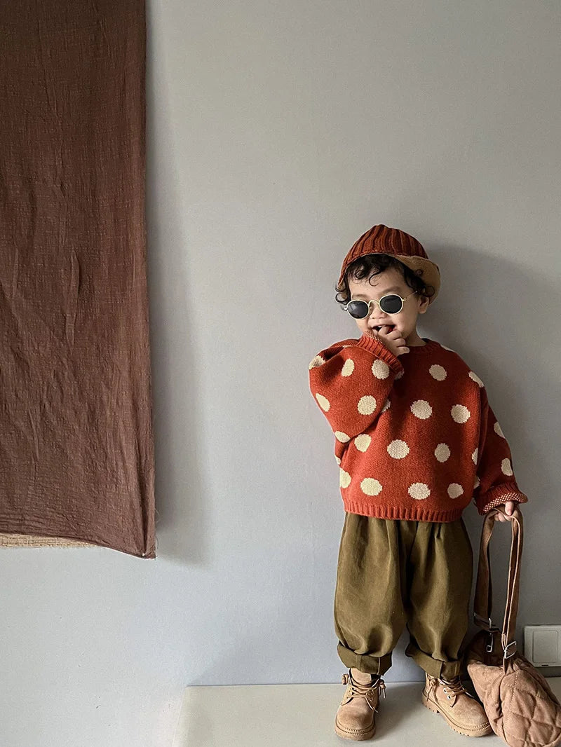 MILANCEL Autumn Winter Vintage Look Kids Boys Sweaters Polka Dot Girls Knitwear Outwear Boys Pullover for 1-6Y