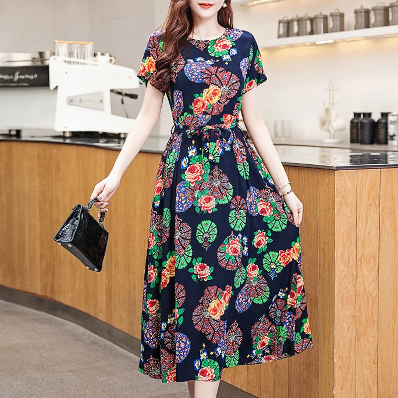 New Fashion Women Summer Dresses Hot Stylish O-Neck Print Floral Bohemian style Casual Loose sleeveless print Long Dress