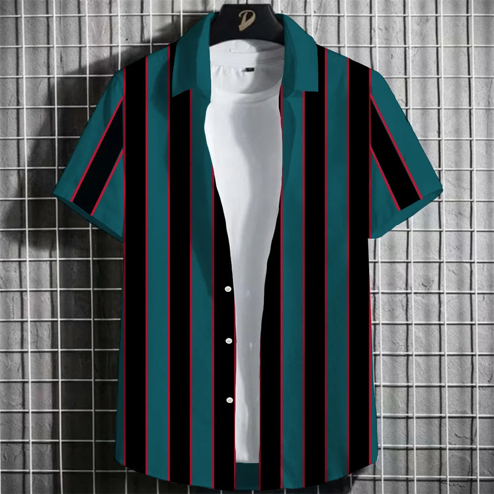 Stripe Men's Shirt Flower 2025 3d Print Shirt Casual Short-sleeved Tops Beach Party Shirts Man Hawaiian Shirt Male Clothes Loose