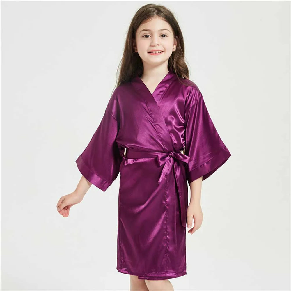 Pink Bathrobes for Girls Nightwear Satin Silk Kids Robes Summer Girl Nightgown Sleepwear Children Kimono Wedding Spa Party Dress