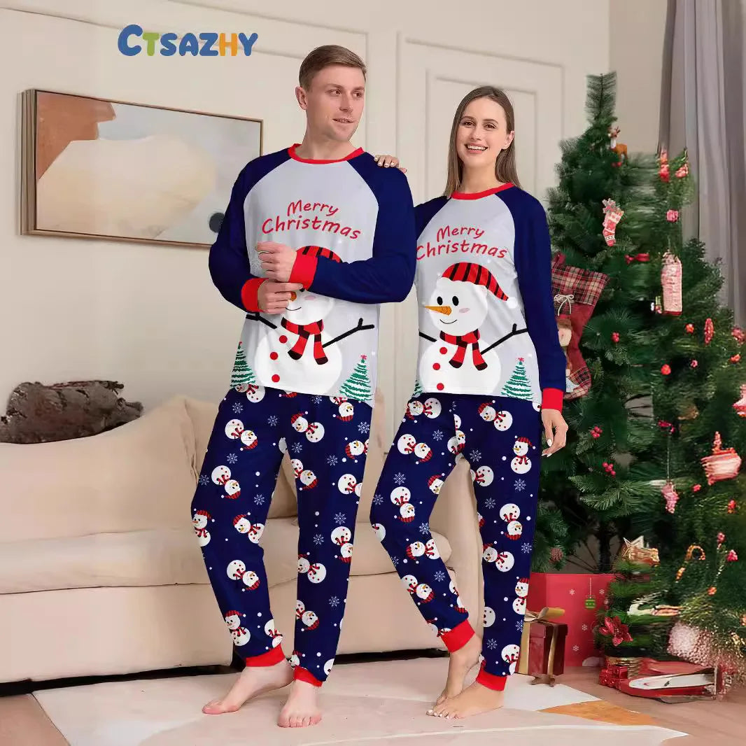 Autumn and winter white snowman Christmas matching parent-child outfit Mom and Dad children dog family pajamas pajama pants set