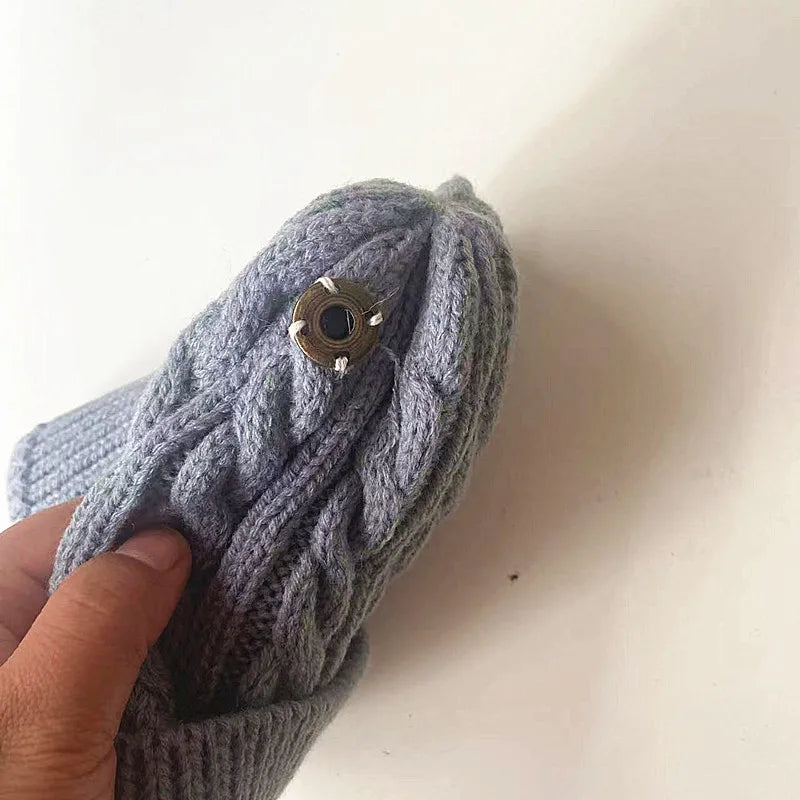 Kids Winter Hat Scarf Gloves Set Double Ball Fleece Lining Baby Hats for Boy Girl Solid Color Infant Knitting Beanie Cap 1-4Year