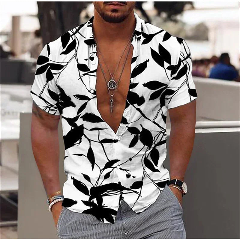 Men's shirt Summer beach shirt black and white short-sleeved polka dot lapel holiday wear fashion casual comfortable clothing to