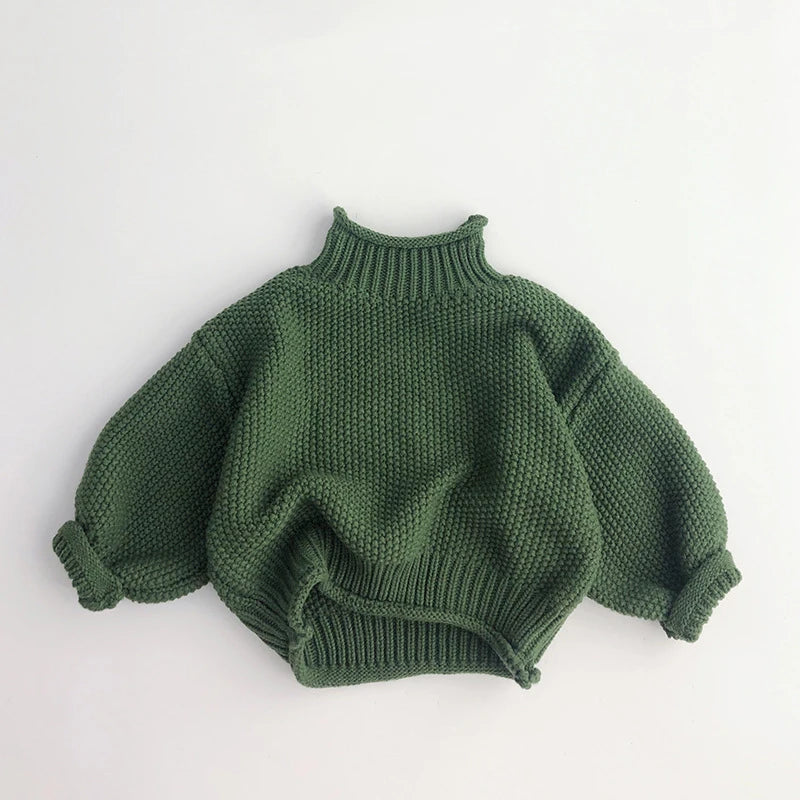 MILANCEL Winter Korean Style Kids Sweater Vintage Boys Knitwear Solid Turtleneck Girls Sweaters Coat