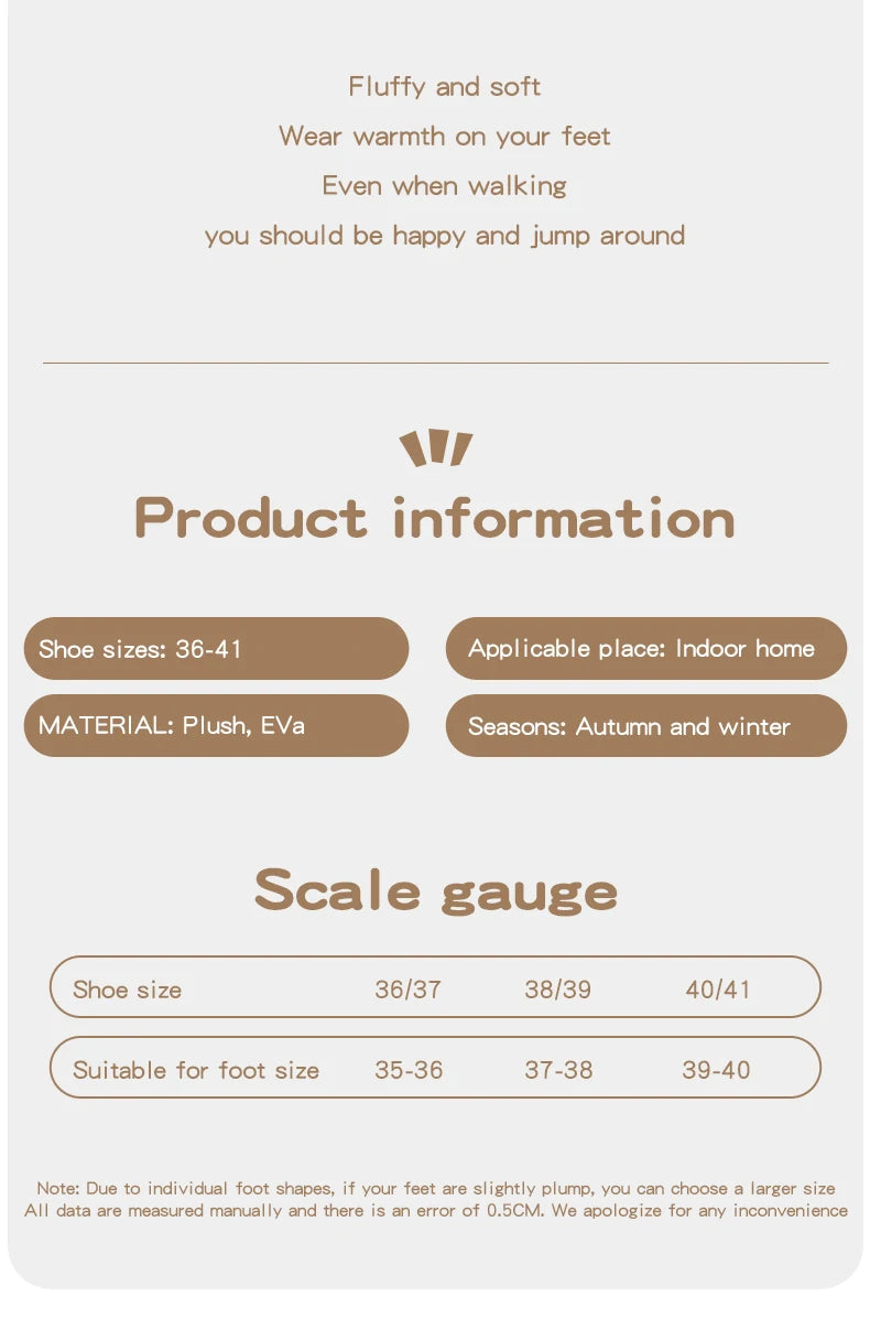 Winter Women's Slippers Boots Fashion Fuzzy Fur Anti-slip Soft Sole Outdoor Indoor Warm Comfort Men Plush Houseshoes Couple