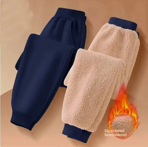 Kids Autumn/Winter Warm Solid Color Sports Long Pants Fleece-Lined Casual Trousers Mid to Large Child Fleece Pants