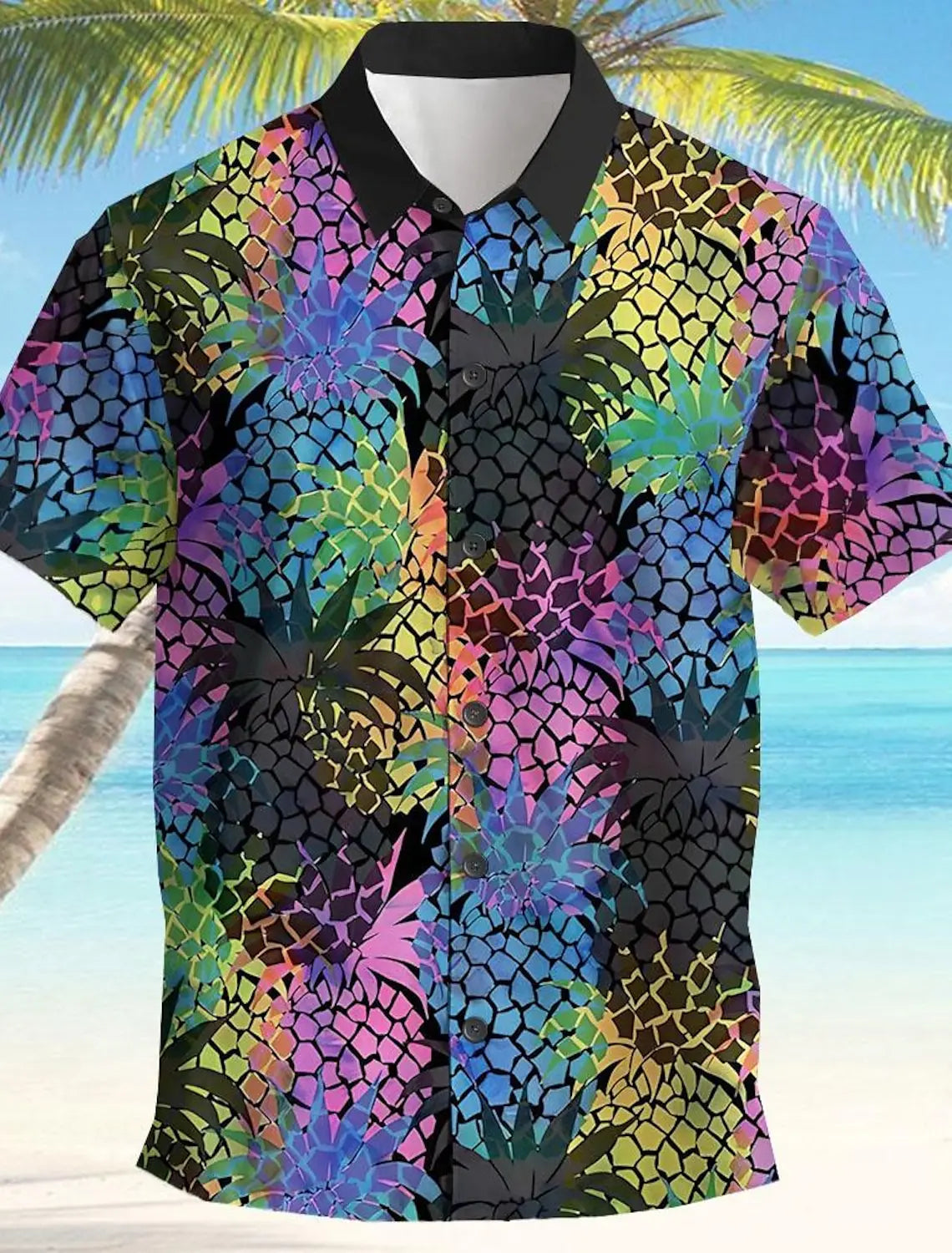 Pineapple Tropical Men's Shirt Summer Aloha Shirt Casual Holiday Summer Spring Turndown Short Sleeve Stretch Fabric Shirt