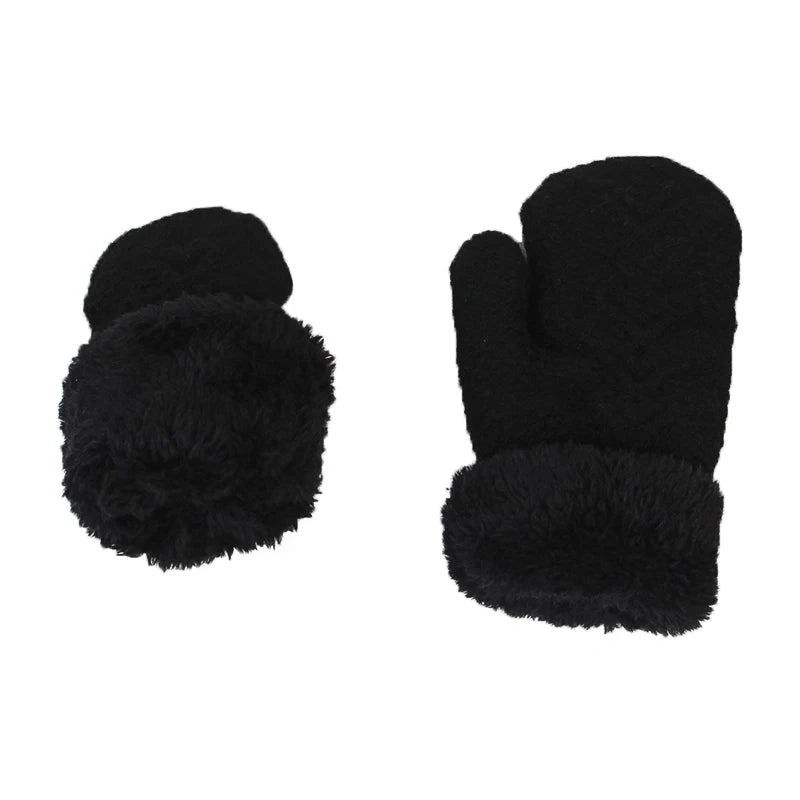 Kids Winter Hat Scarf Gloves Set Double Ball Fleece Lining Baby Hats for Boy Girl Solid Color Infant Knitting Beanie Cap 1-4Year